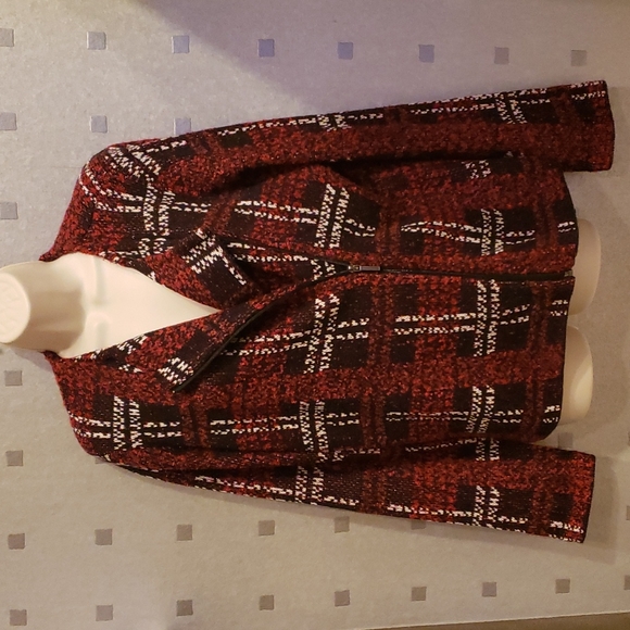 Chaps Sweater Blazer Jacket, Size L, Burgundy white black - Picture 4 of 8